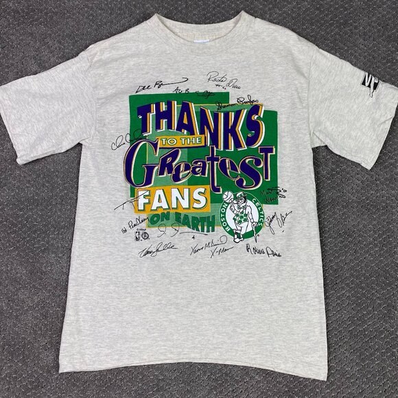 Vintage 90s Boston Celtics T Shirt Men's Medium Greatest Fans Salem Autograph - Picture 1 of 16